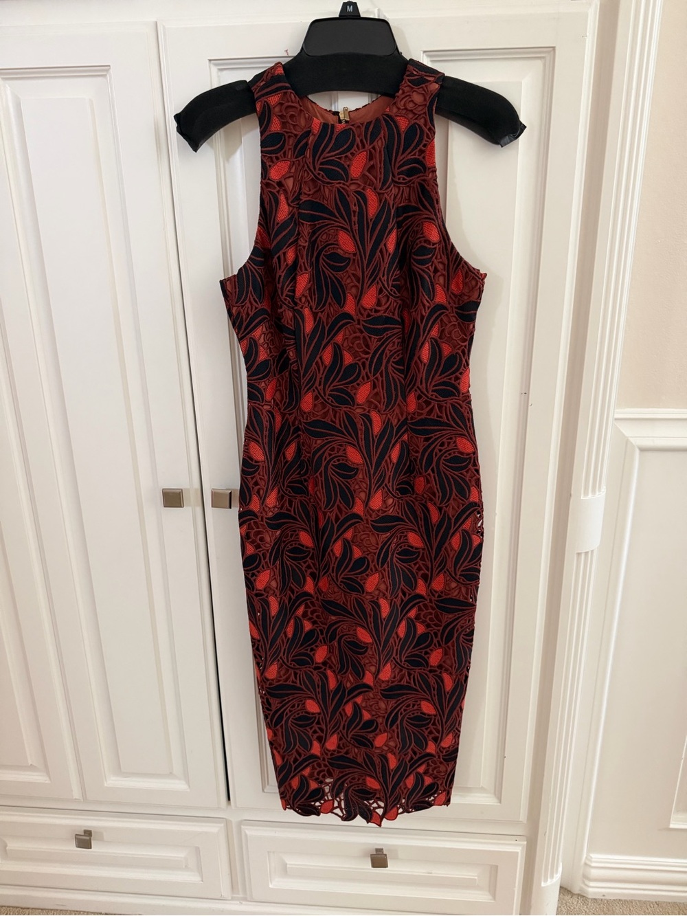 ANTONIO MELANI Red and Black Floral Midi Sheath Dress